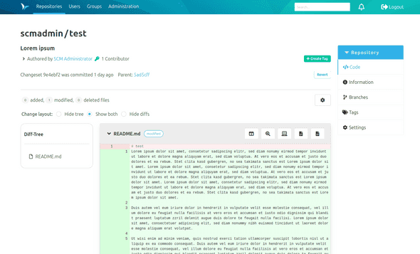 Example of the commit view with the button to revert a commit