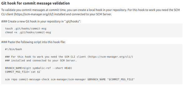 Configuration for the commit message check hook