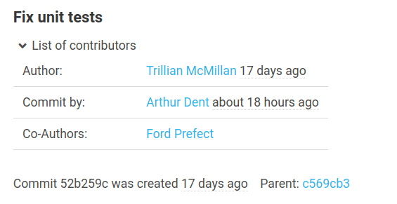 Example for the contributors in the detail view of a commit