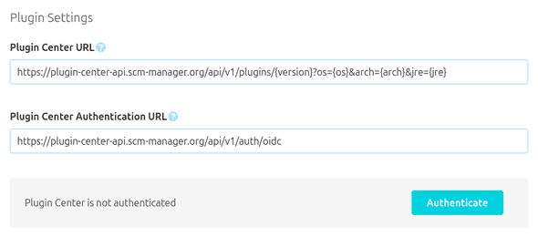 Plugin center settings, not connected to the cloudogu platform