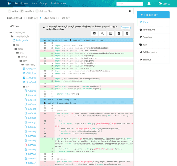 Example for the diff view of a commit